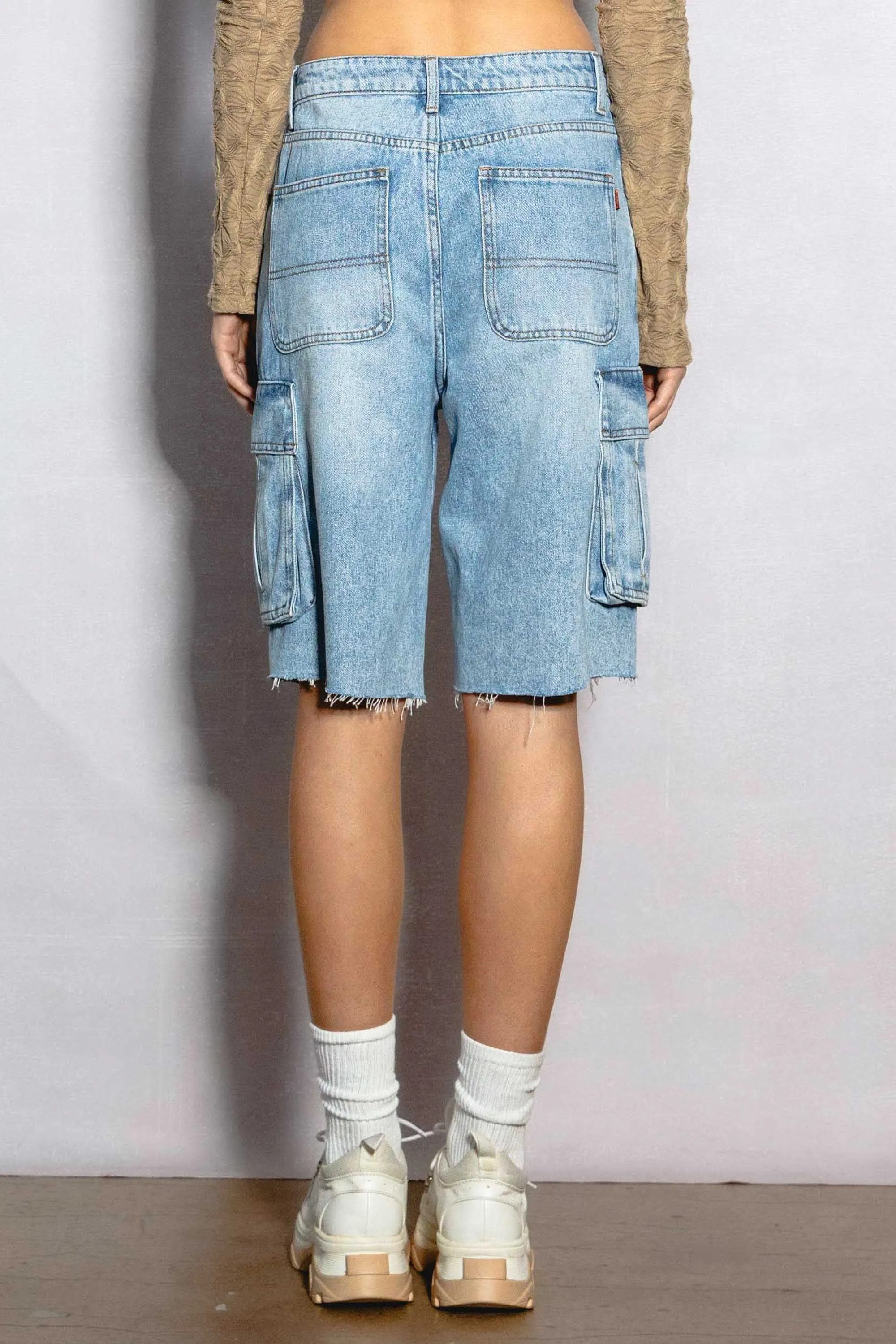 Raw Edge Hem Cargo Pocket Jorts sold by Vibrant product image thumbnail 3