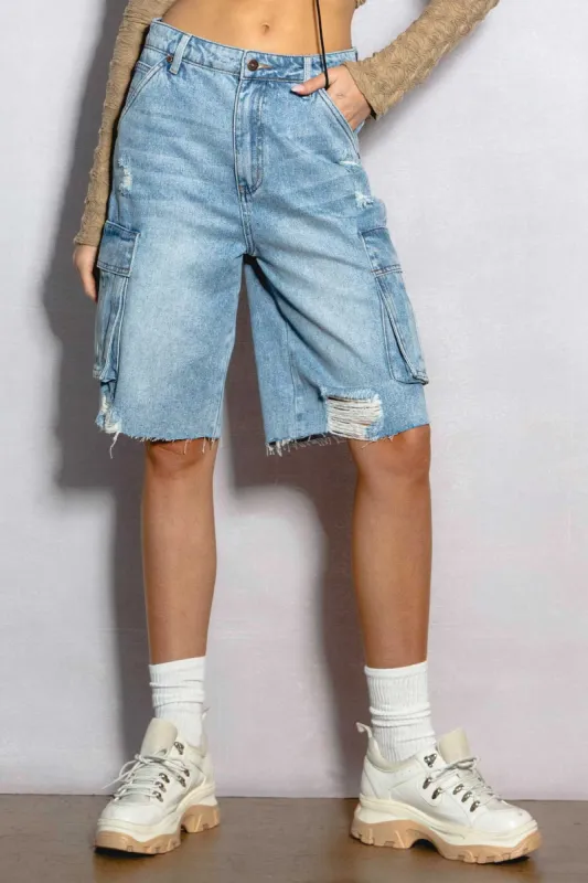 Raw Edge Hem Cargo Pocket Jorts sold by Vibrant
