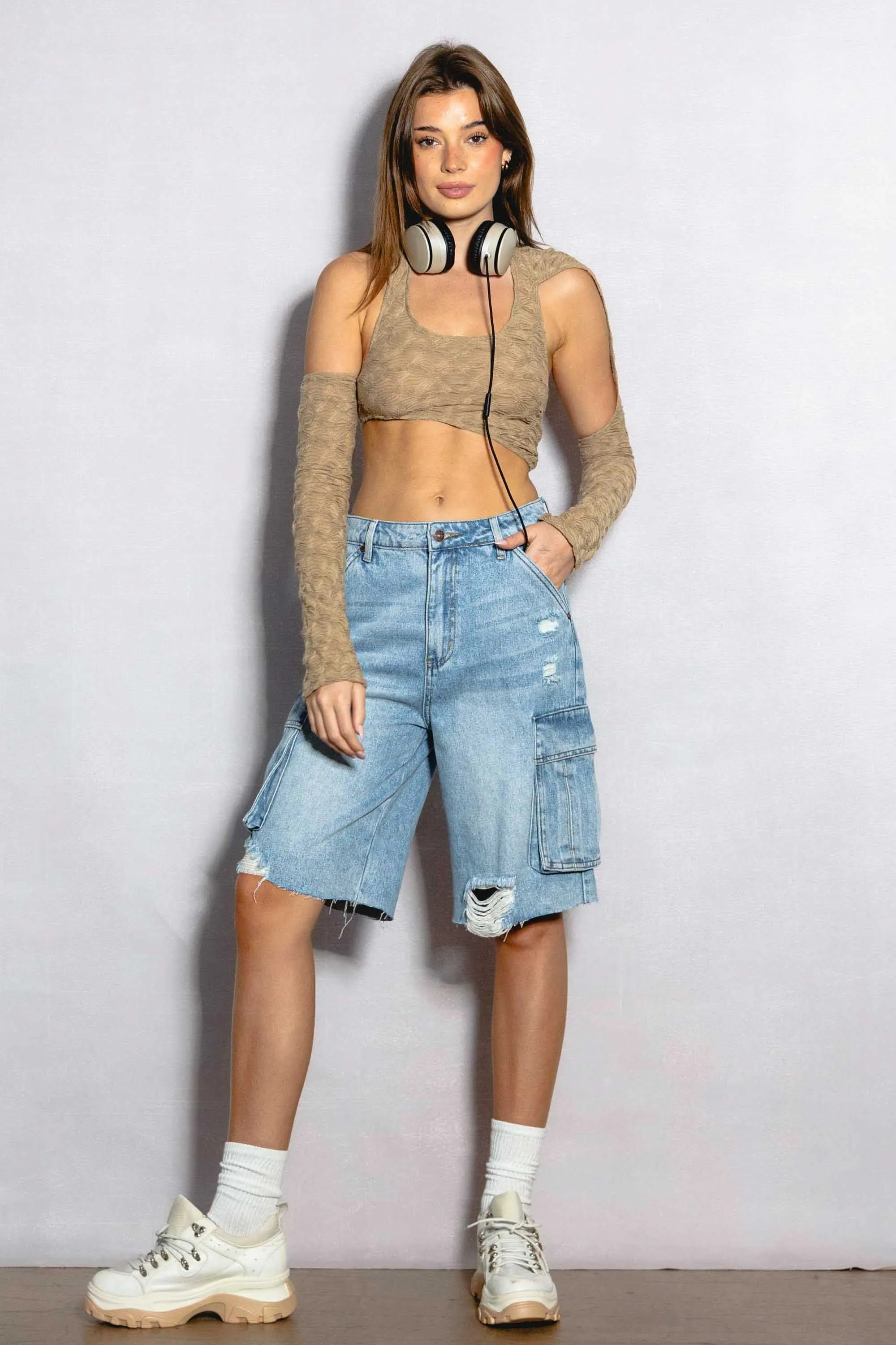 Raw Edge Hem Cargo Pocket Jorts sold by Vibrant product image thumbnail 4