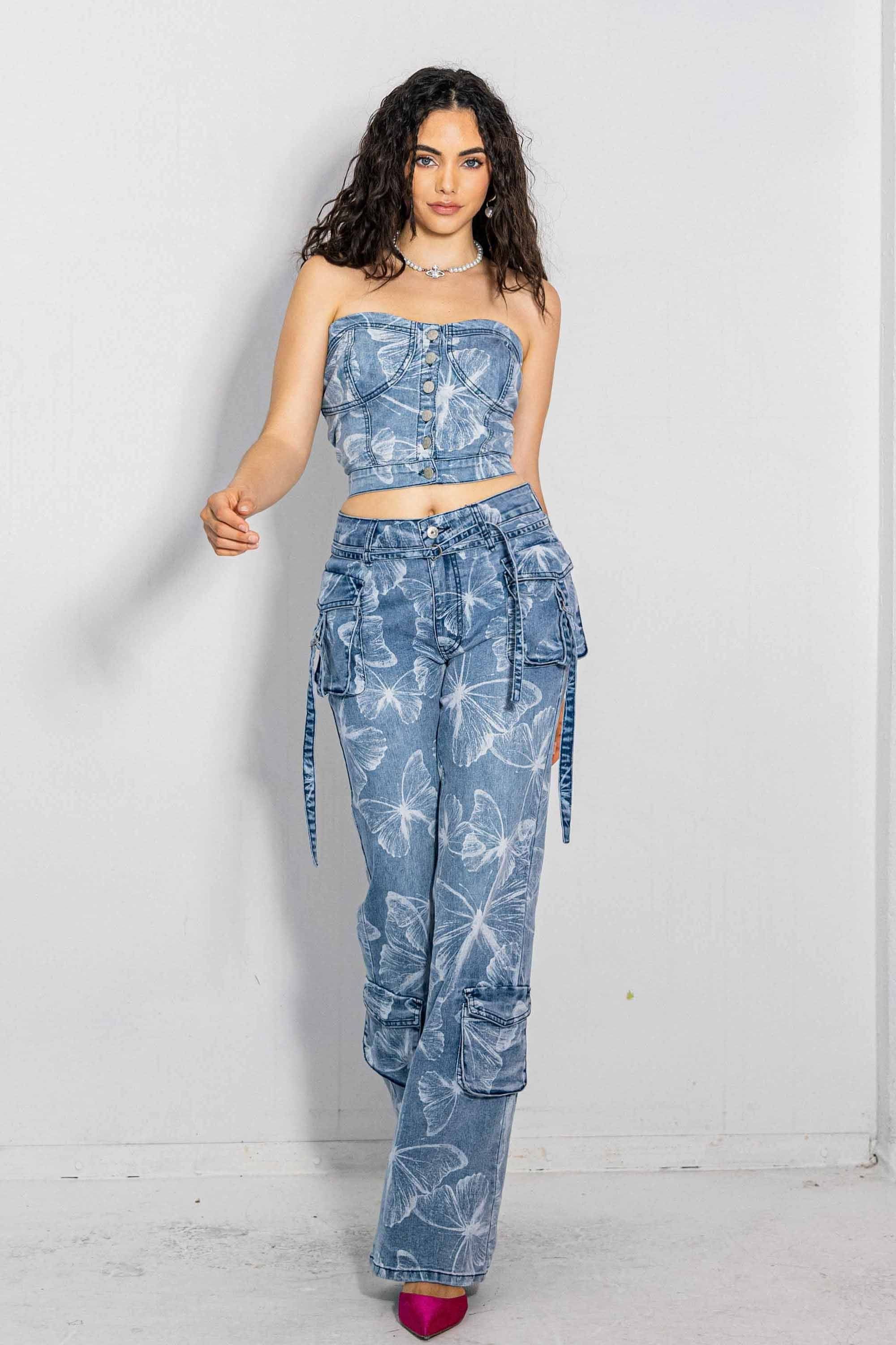 Butterfly Gradient Print Denim Top sold by Vibrant product image thumbnail 4