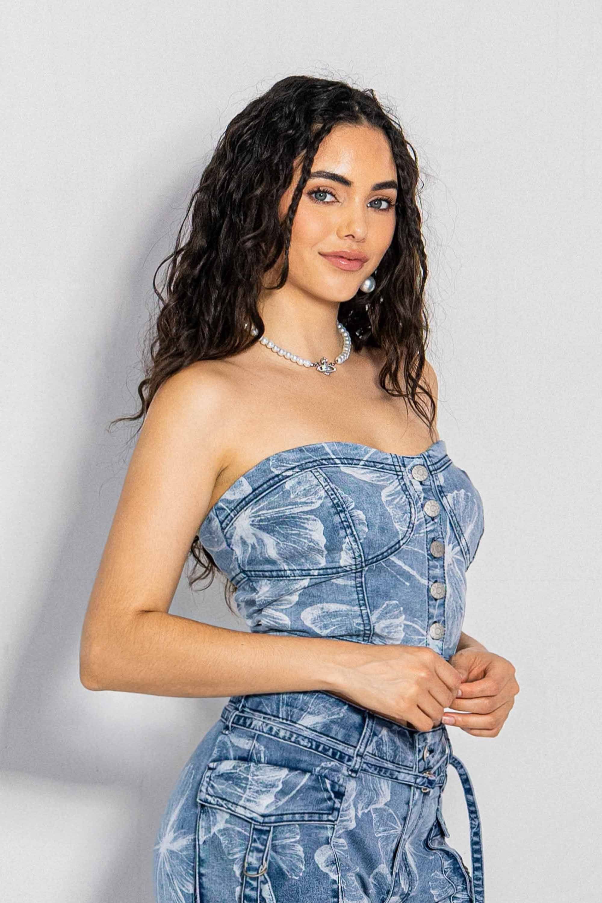 Butterfly Gradient Print Denim Top sold by Vibrant product image thumbnail 2