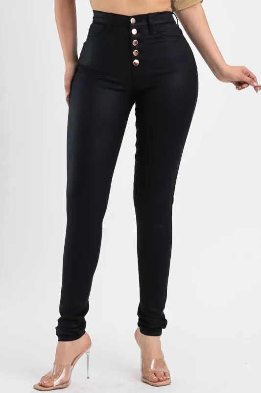 Button Up Coated Skinny Jeans sold by Vibrant