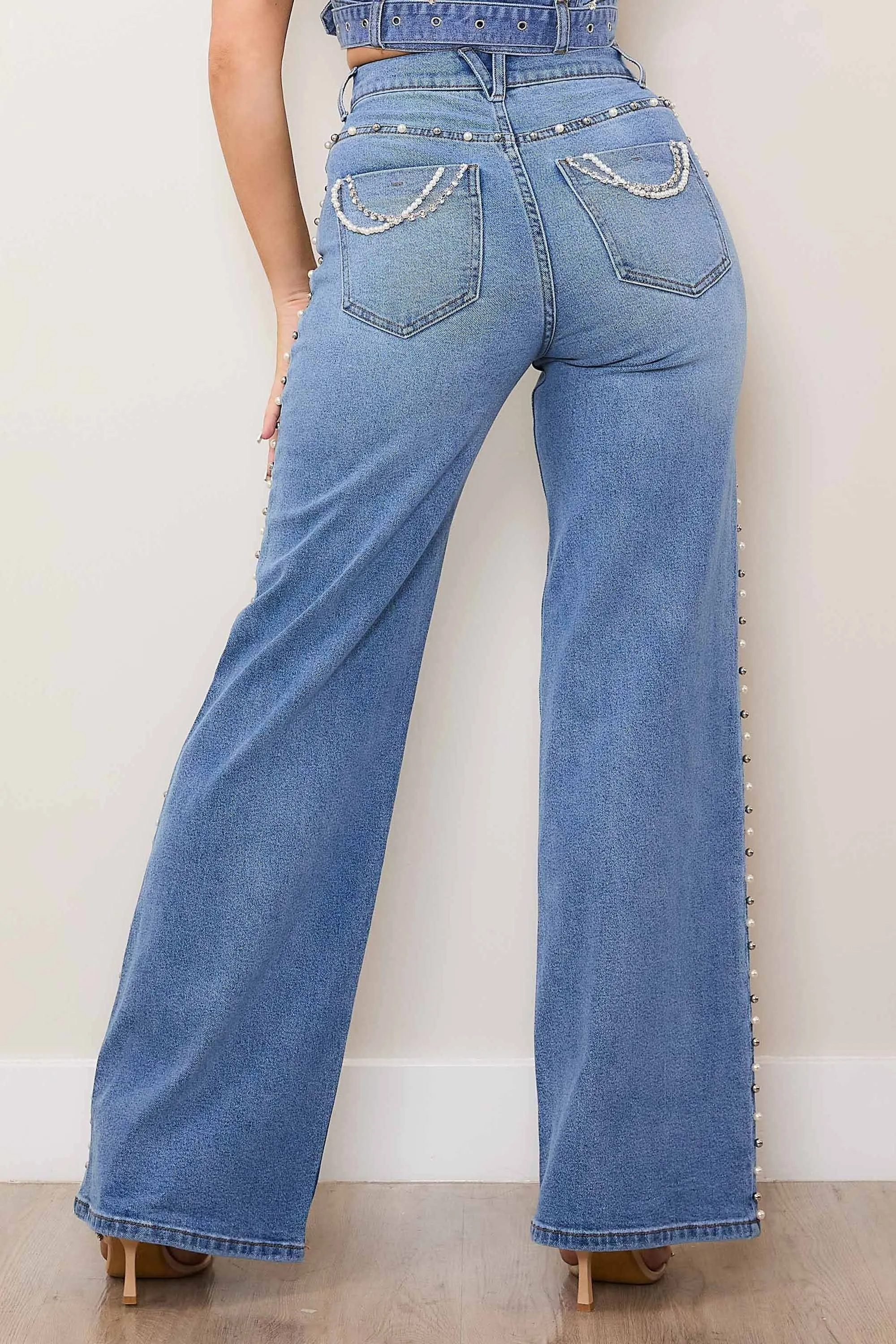 Tear Drop Rhinestone Wide Leg Jeans sold by Vibrant product image thumbnail 3
