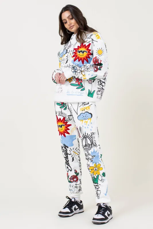 Back to School All over hand drawing & chenille patch jogger pants sold by Vibrant