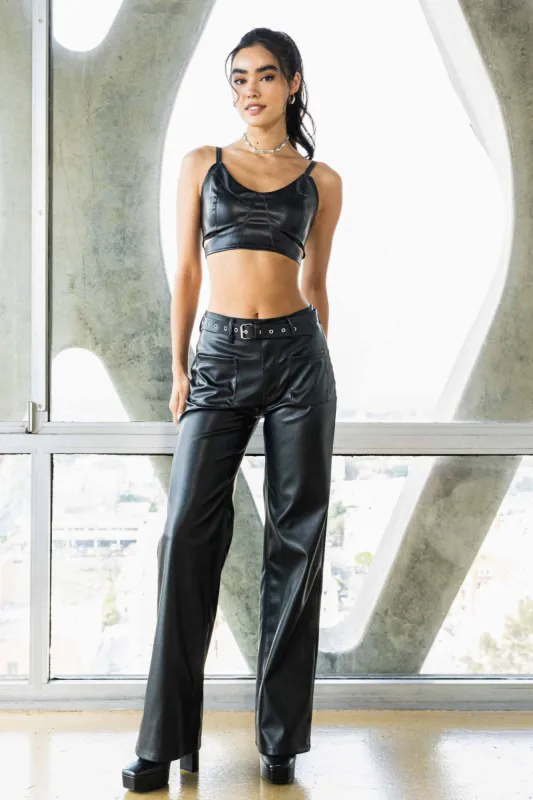 Vegan Leather Belted Wide Leg Pants sold by Vibrant