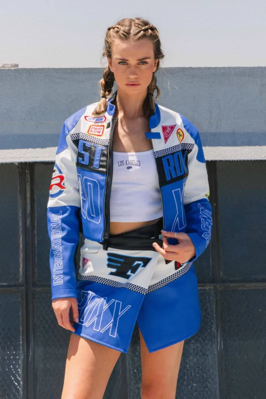 LEATHER RACING CROPPED JACKET sold by Vibrant