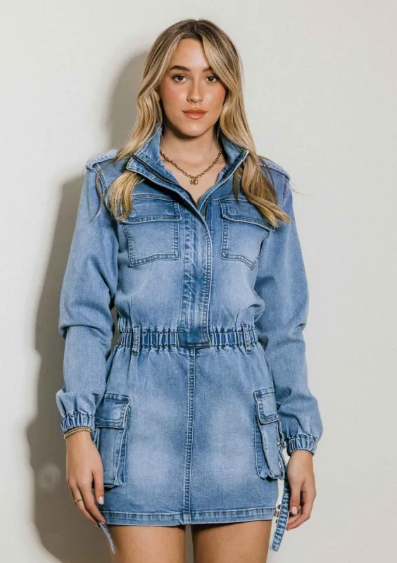 Longsleeve Denim Romper Skirt sold by Vibrant