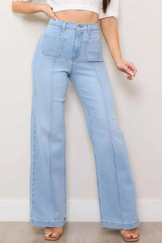 Square Pocket Wide Leg Jeans In Light Stone sold by Vibrant