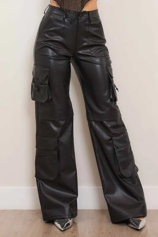 Vegan Leather Wide Fit Cargo Pants sold by Vibrant