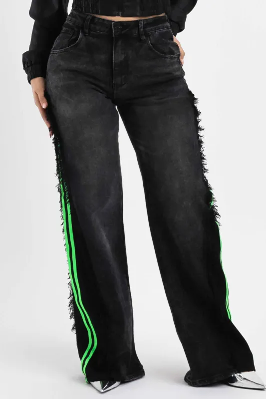 Stripe Jersey Wide Leg Jeans made by Vibrant