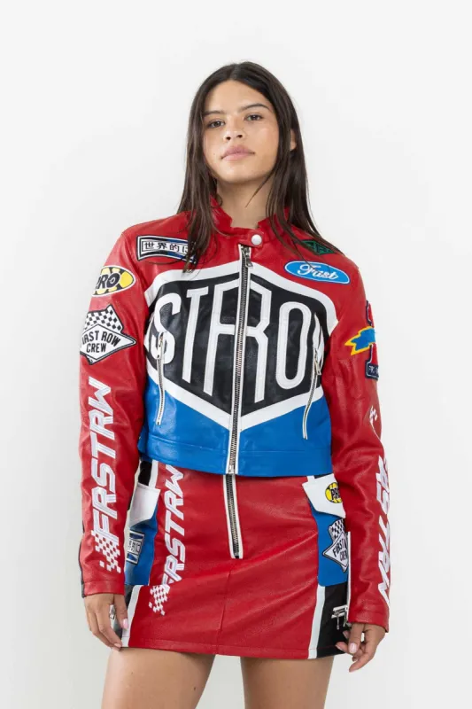 LEATHER RACING CROPPED JACKET sold by Vibrant