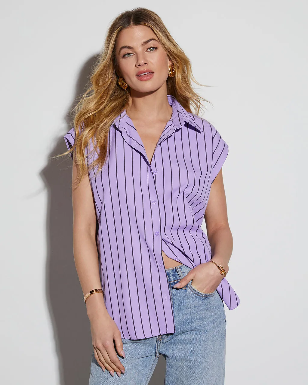 Mendez Short Sleeve Button Down Top sold by Vici