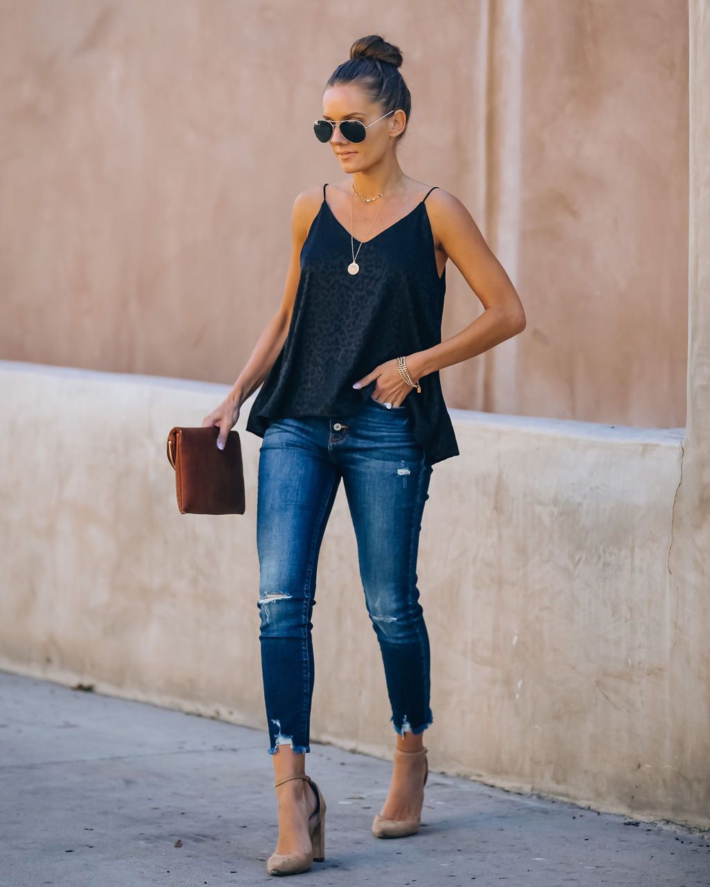 Polly Satin Embossed Leopard Cami Tank - Black - FINAL SALE sold by Vici product image thumbnail 10