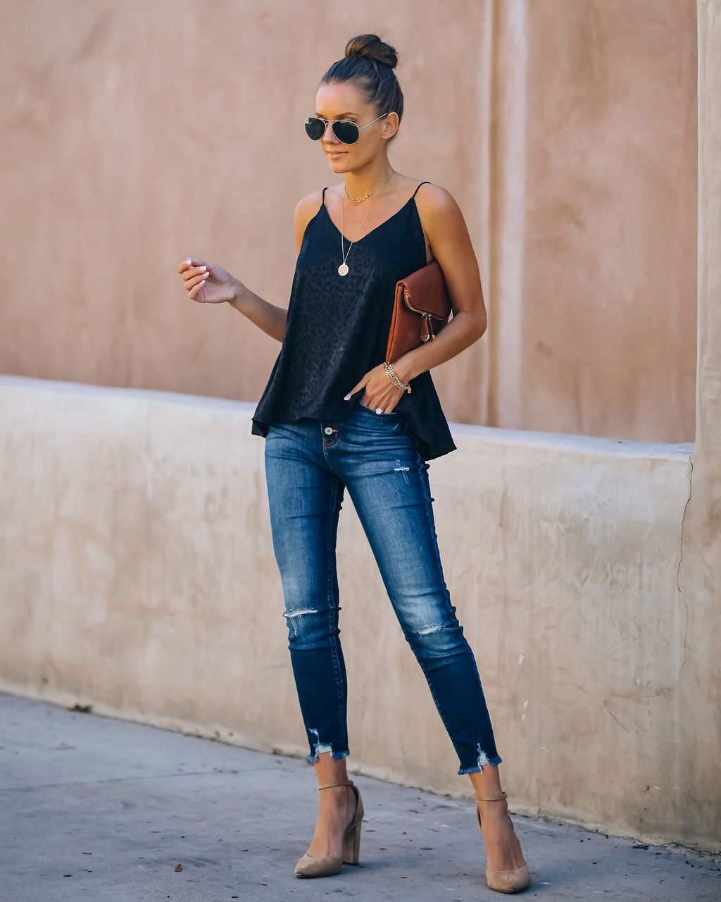 Polly Satin Embossed Leopard Cami Tank - Black - FINAL SALE sold by Vici product image thumbnail 6