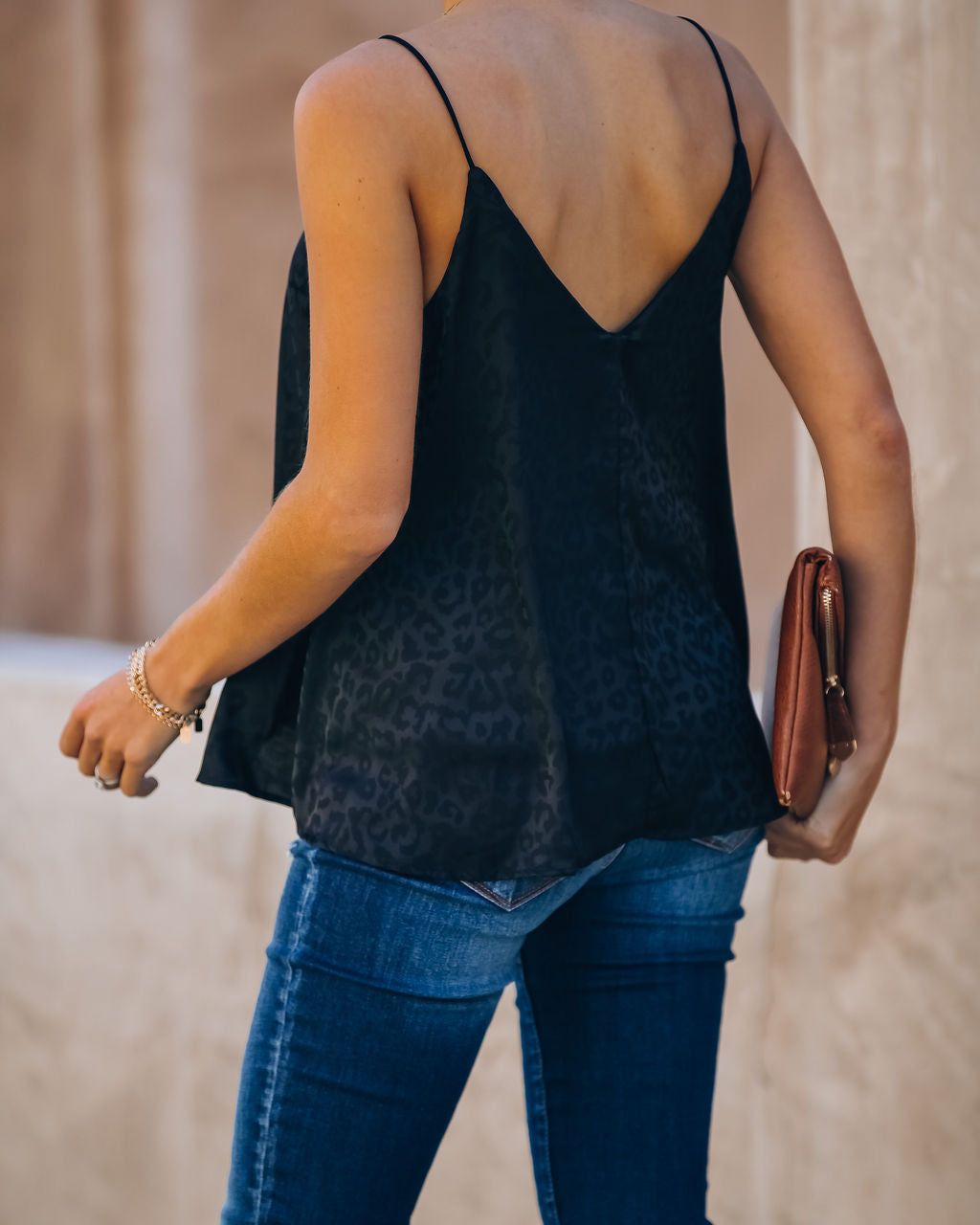 Polly Satin Embossed Leopard Cami Tank - Black - FINAL SALE sold by Vici product image thumbnail 2