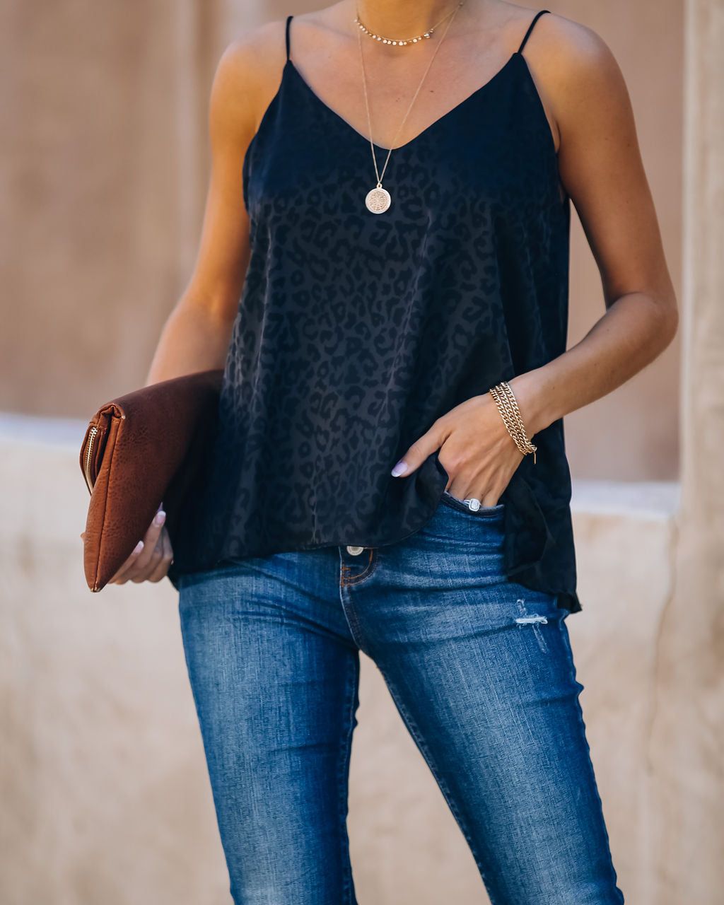Polly Satin Embossed Leopard Cami Tank - Black - FINAL SALE sold by Vici product image thumbnail 5