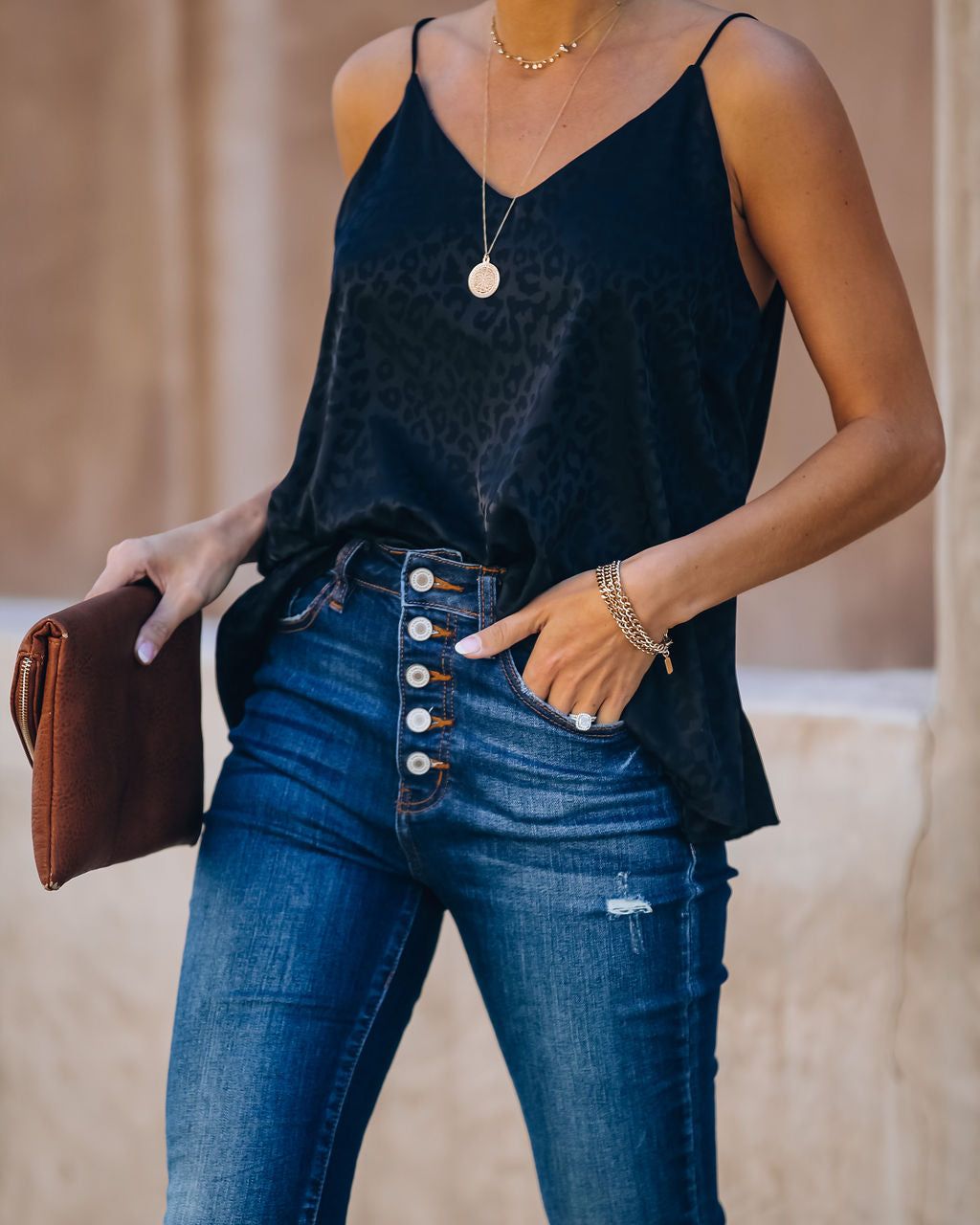 Polly Satin Embossed Leopard Cami Tank - Black - FINAL SALE sold by Vici product image thumbnail 11