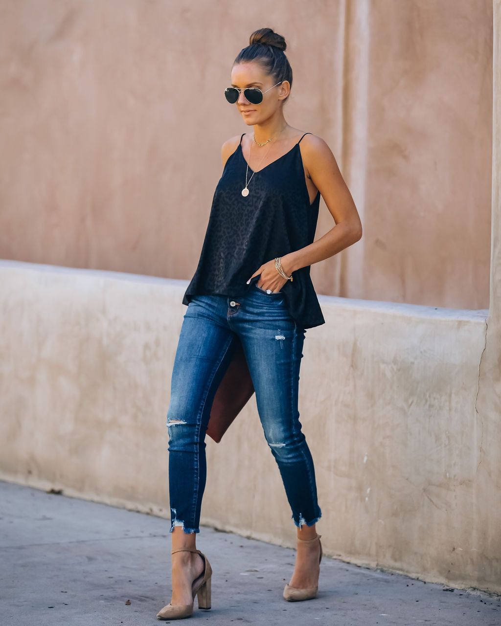 Polly Satin Embossed Leopard Cami Tank - Black - FINAL SALE sold by Vici product image thumbnail 8