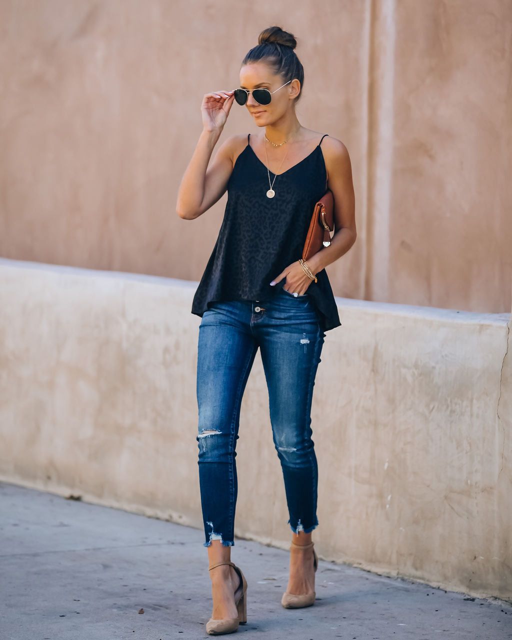 Polly Satin Embossed Leopard Cami Tank - Black - FINAL SALE sold by Vici product image thumbnail 12