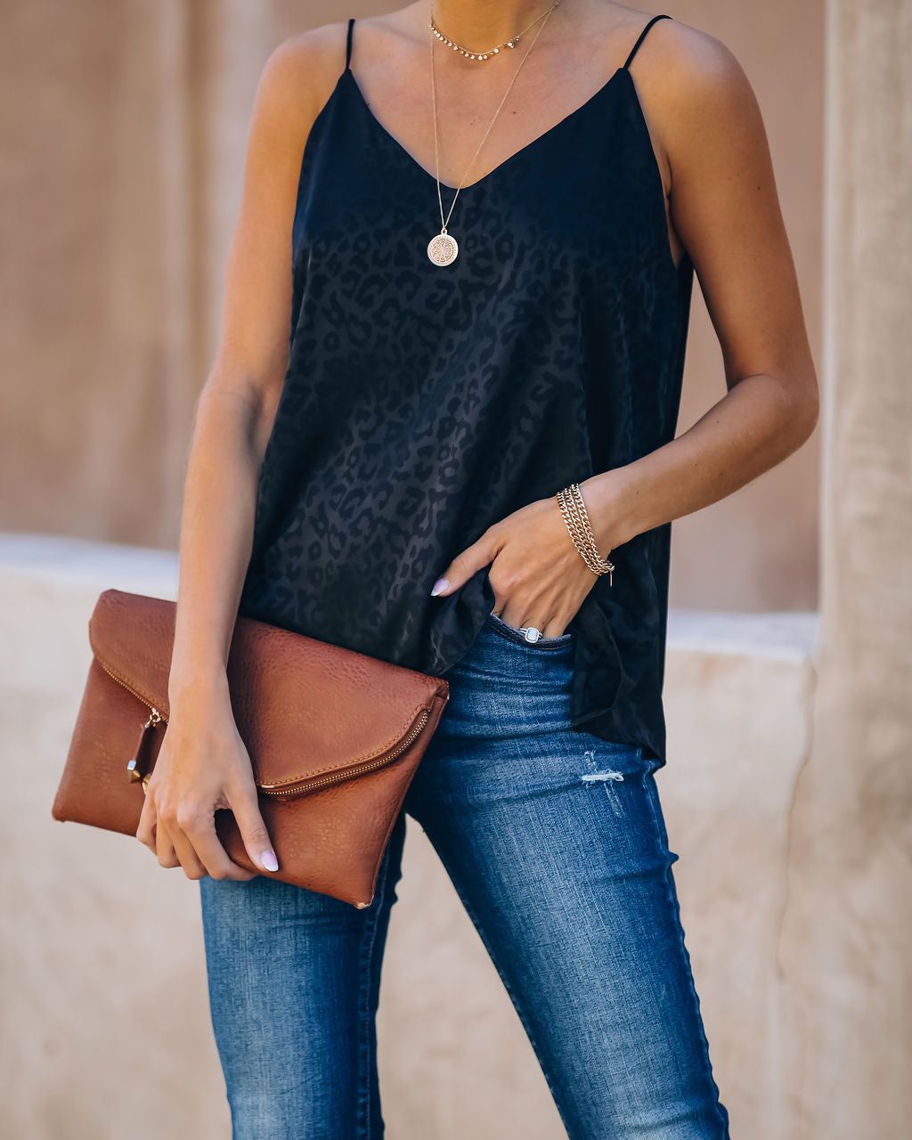Polly Satin Embossed Leopard Cami Tank - Black - FINAL SALE sold by Vici product image thumbnail 7