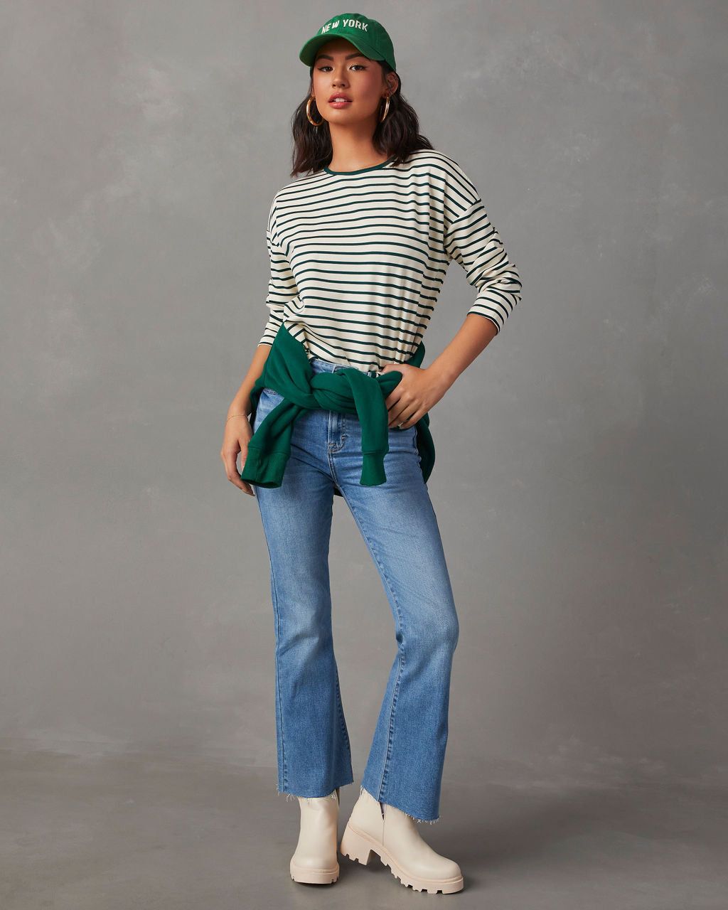 Francine Stripe Knit Long Sleeve Top - Hunter Green/White - SALE sold by Vici product image thumbnail 2
