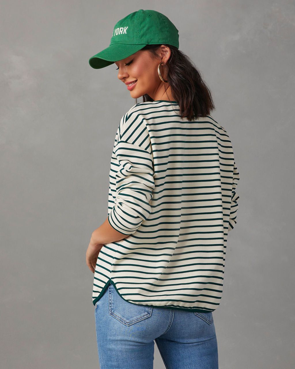 Francine Stripe Knit Long Sleeve Top - Hunter Green/White - SALE sold by Vici product image thumbnail 4