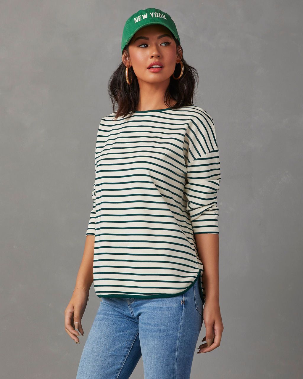 Francine Stripe Knit Long Sleeve Top - Hunter Green/White - SALE sold by Vici product image thumbnail 3