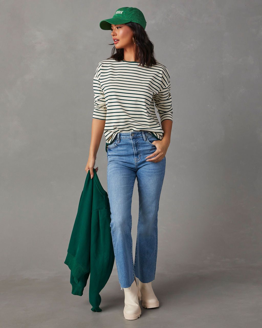 Francine Stripe Knit Long Sleeve Top - Hunter Green/White - SALE sold by Vici product image thumbnail 6