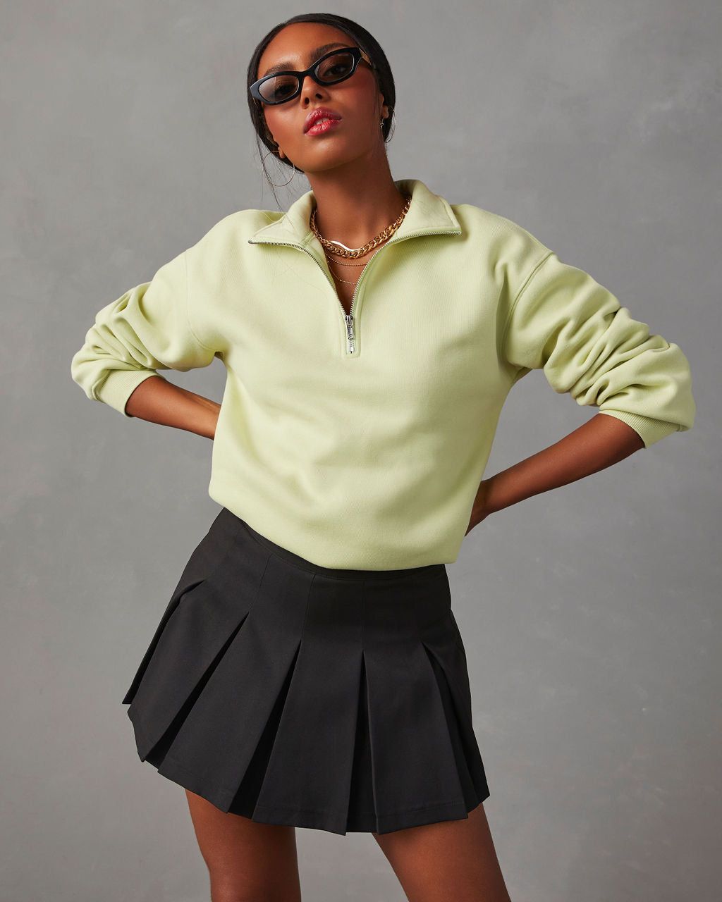 Power Up Fleece Half Zip Sweatshirt - Lime - SALE sold by Vici product image thumbnail 2