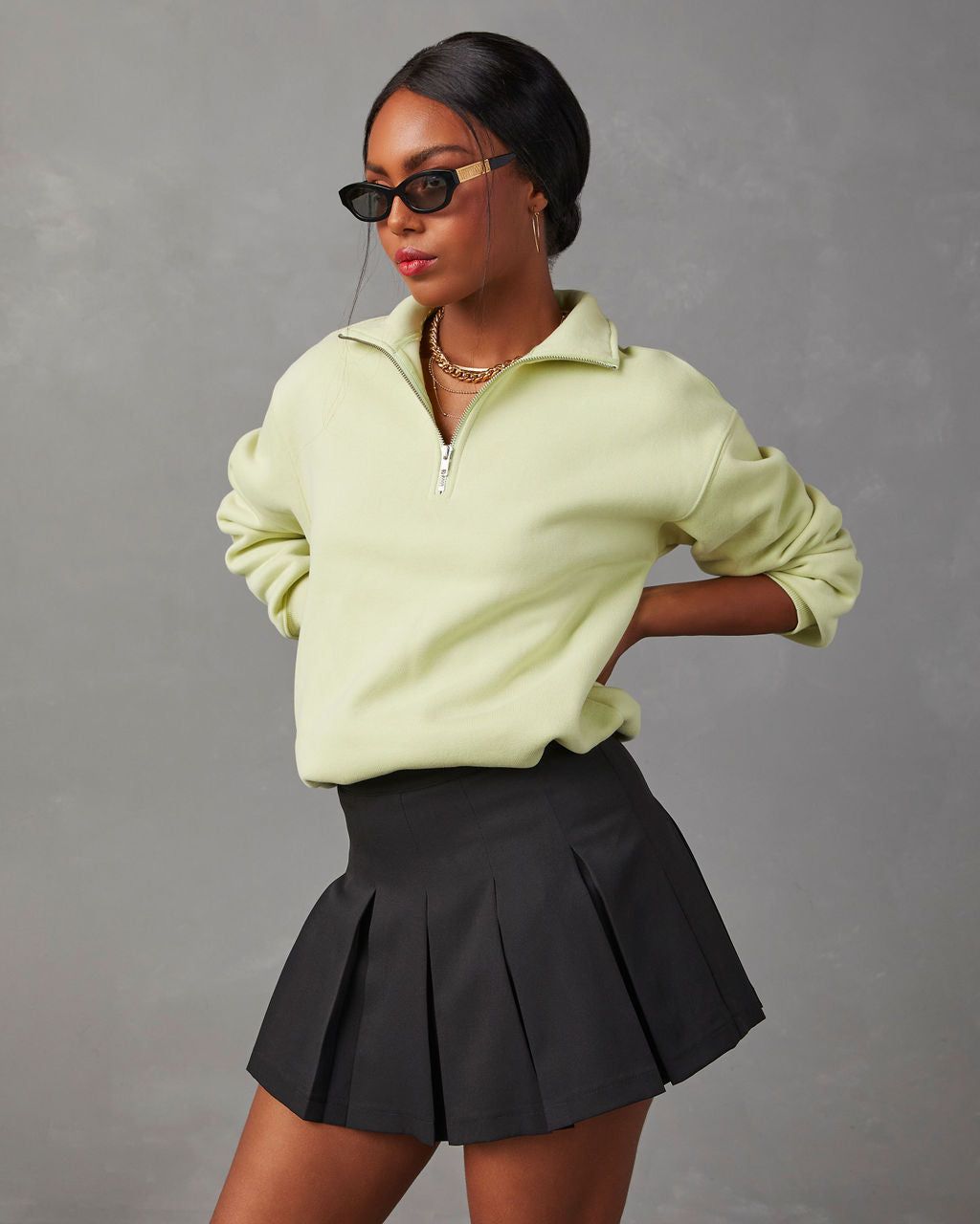 Power Up Fleece Half Zip Sweatshirt - Lime - SALE sold by Vici product image thumbnail 3
