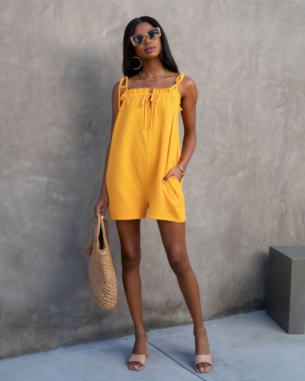 Capitola Dates Cotton Pocketed Romper - Marigold - FINAL SALE sold by Vici product image thumbnail 3