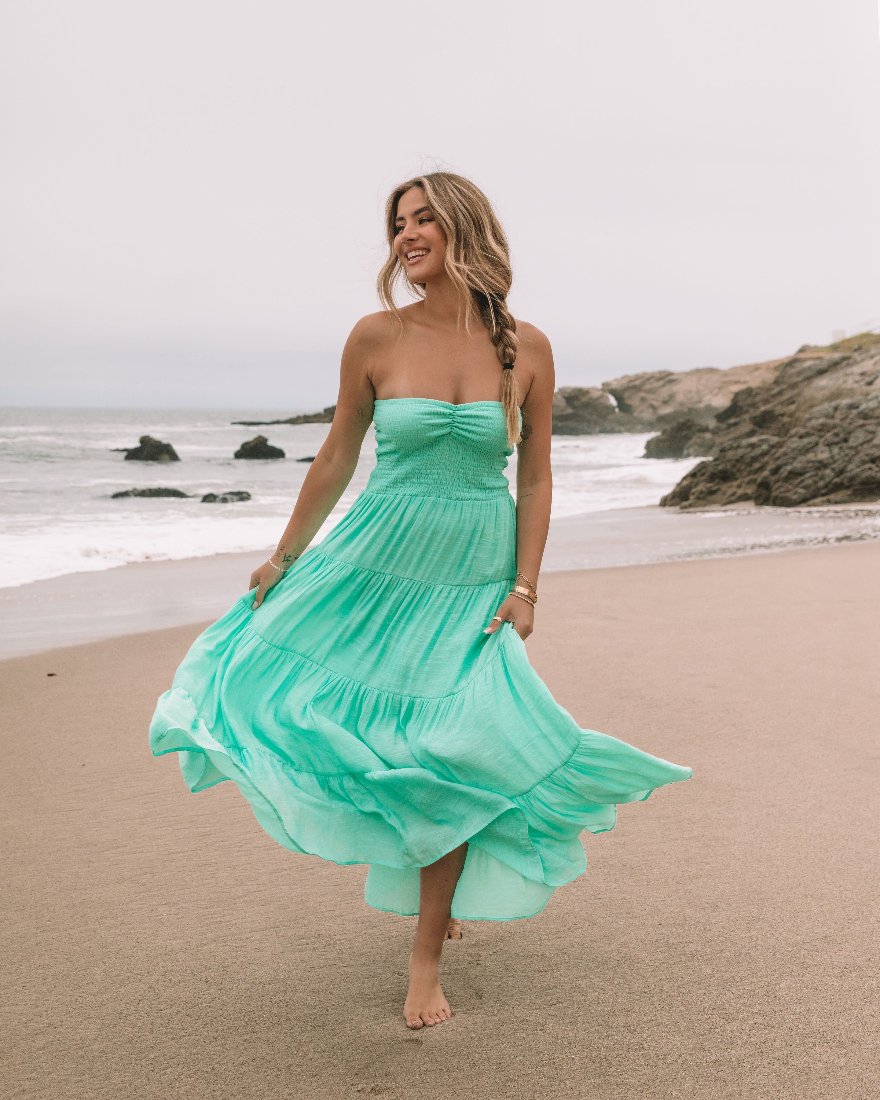 Rosalina Strapless Smocked Tiered Maxi Dress - Seafoam - FINAL SALE sold by Vici