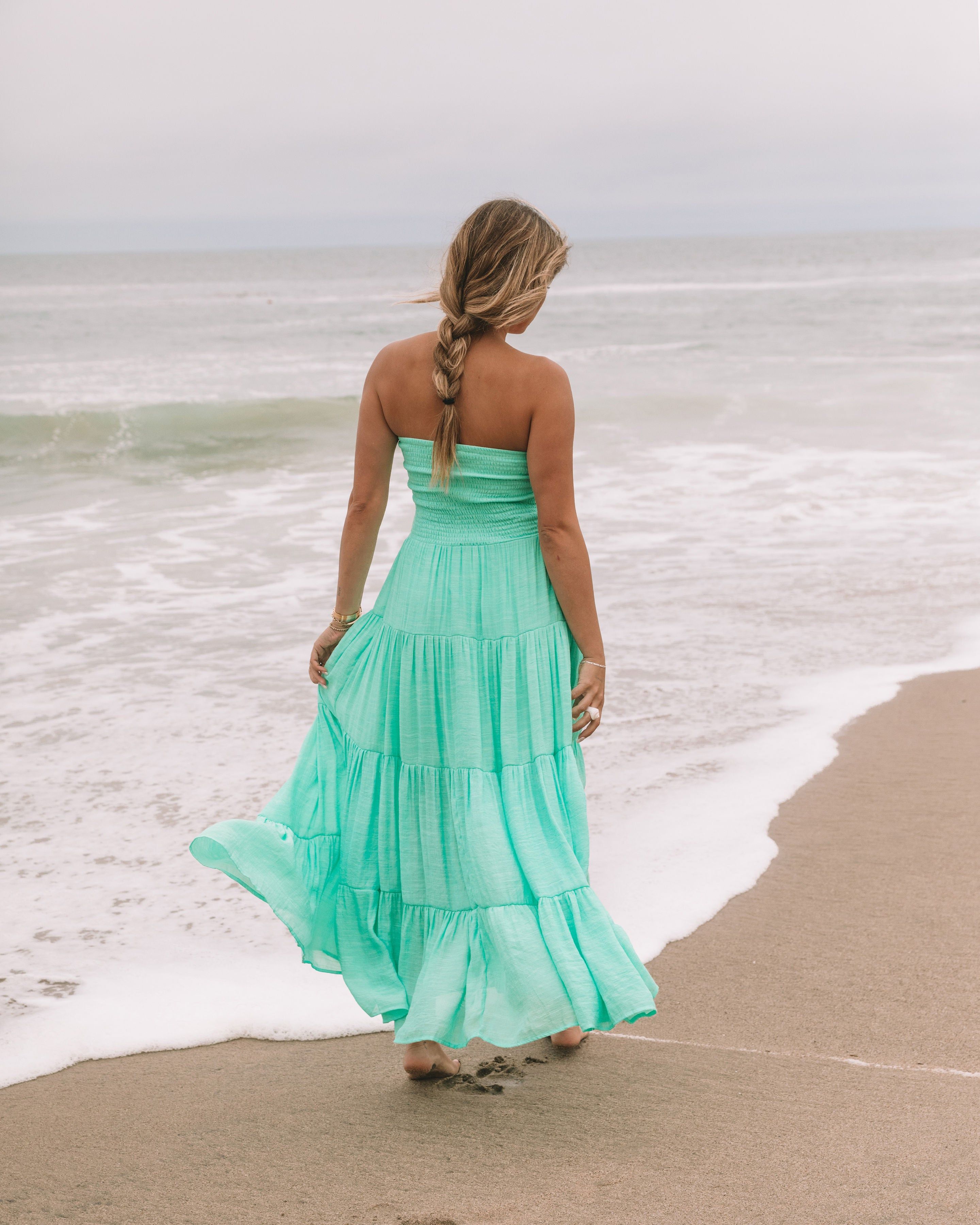 Rosalina Strapless Smocked Tiered Maxi Dress - Seafoam - FINAL SALE sold by Vici product image thumbnail 2