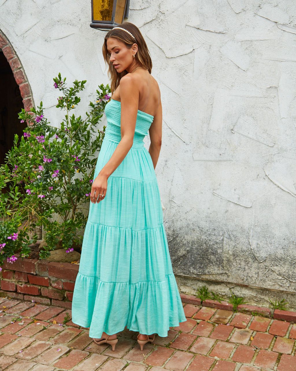 Rosalina Strapless Smocked Tiered Maxi Dress - Seafoam - FINAL SALE sold by Vici product image thumbnail 5