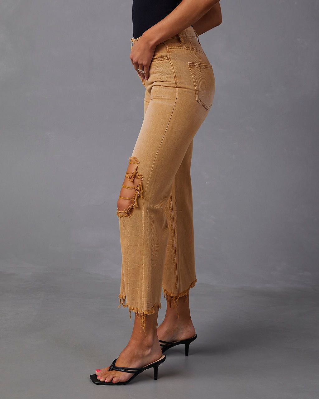 Kate High Rise Distressed Wide Leg Jeans - Warm Sand - SALE sold by Vici product image thumbnail 5