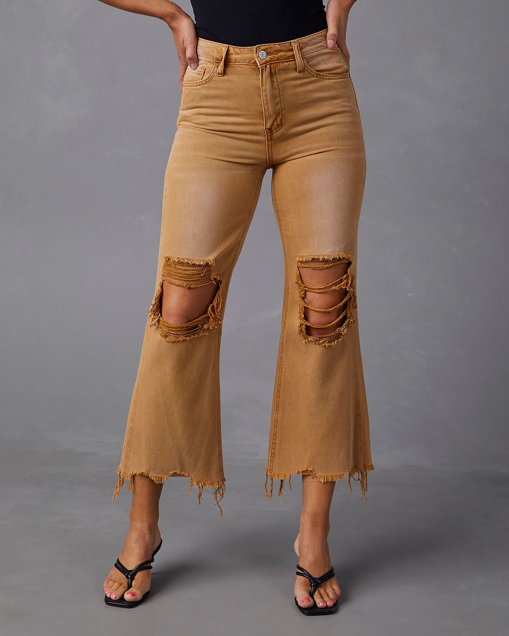 Kate High Rise Distressed Wide Leg Jeans - Warm Sand - SALE sold by Vici