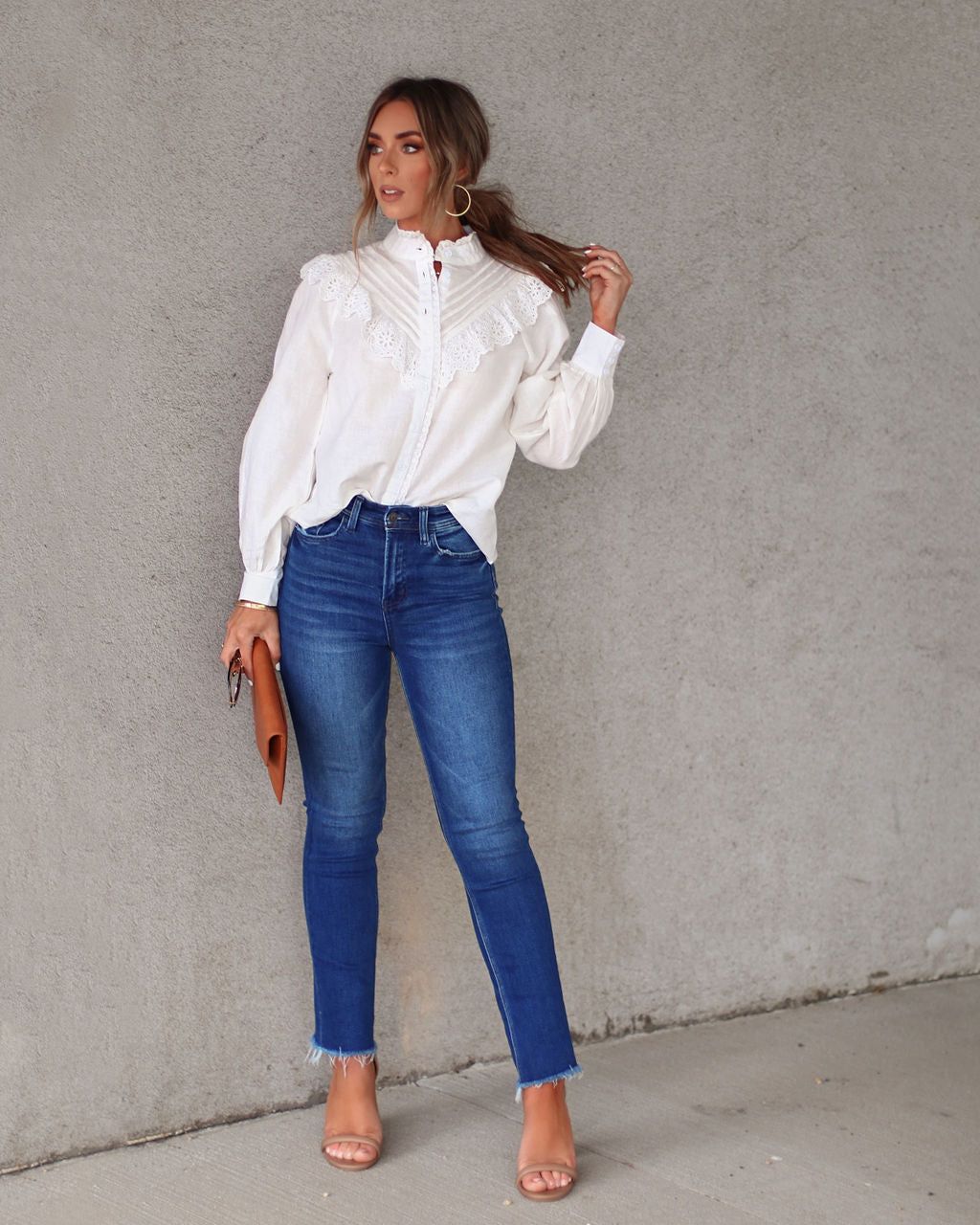 Jaelynn Eyelet Cotton Linen Blend Top sold by Vici product image thumbnail 3