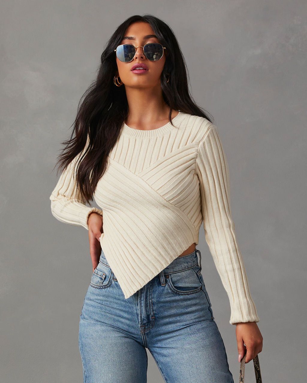 Marcia Cropped Sweater - Cream sold by Vici