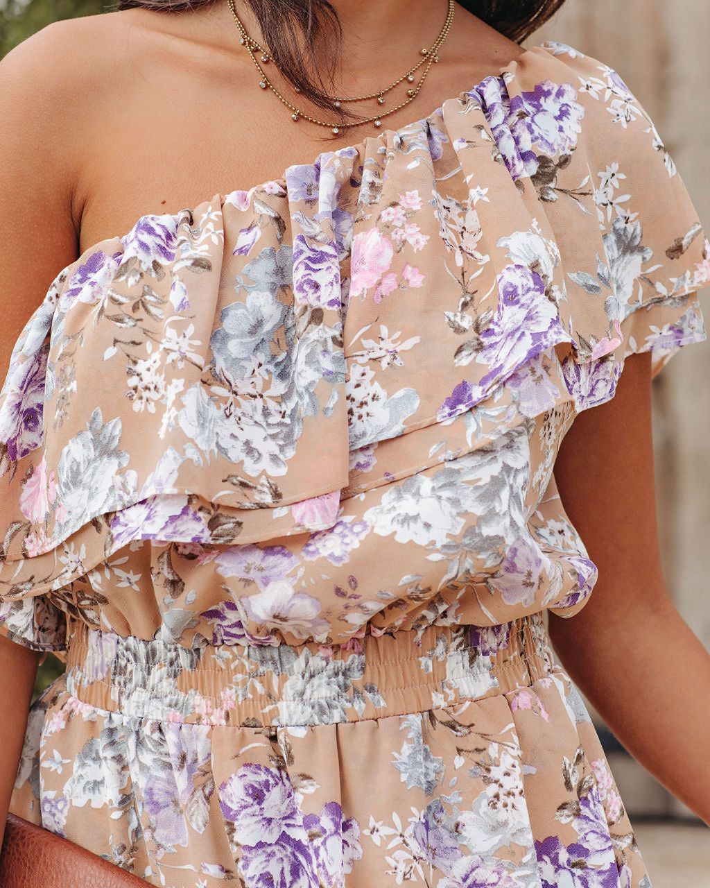 Parisienne Dreams Floral One Shoulder Ruffle Romper - FINAL SALE sold by Vici product image thumbnail 4