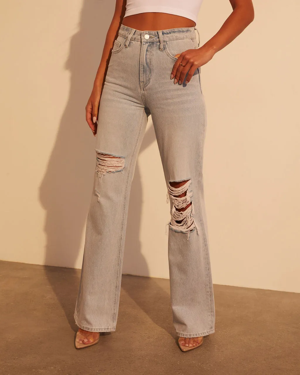Alycia High Rise Distressed Wide Leg Jeans sold by Vici