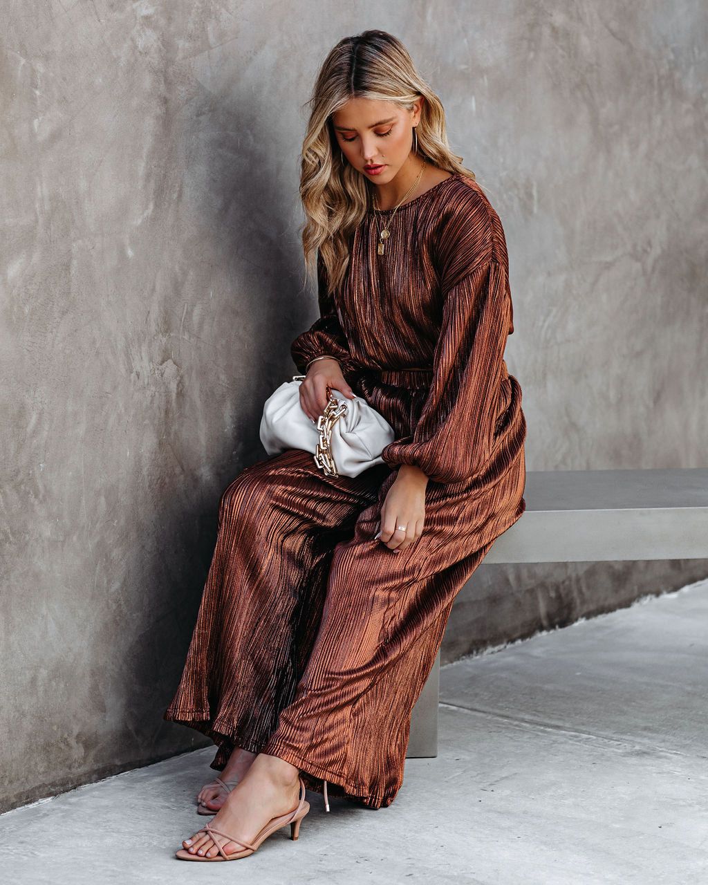 Kiyara Pocketed High Rise Shimmer Plisse Pants - FINAL SALE sold by Vici product image thumbnail 10