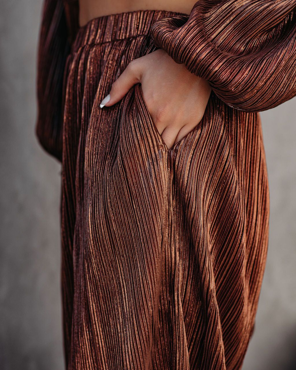 Kiyara Pocketed High Rise Shimmer Plisse Pants - FINAL SALE sold by Vici product image thumbnail 4