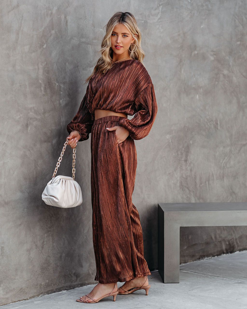 Kiyara Pocketed High Rise Shimmer Plisse Pants - FINAL SALE sold by Vici product image thumbnail 9