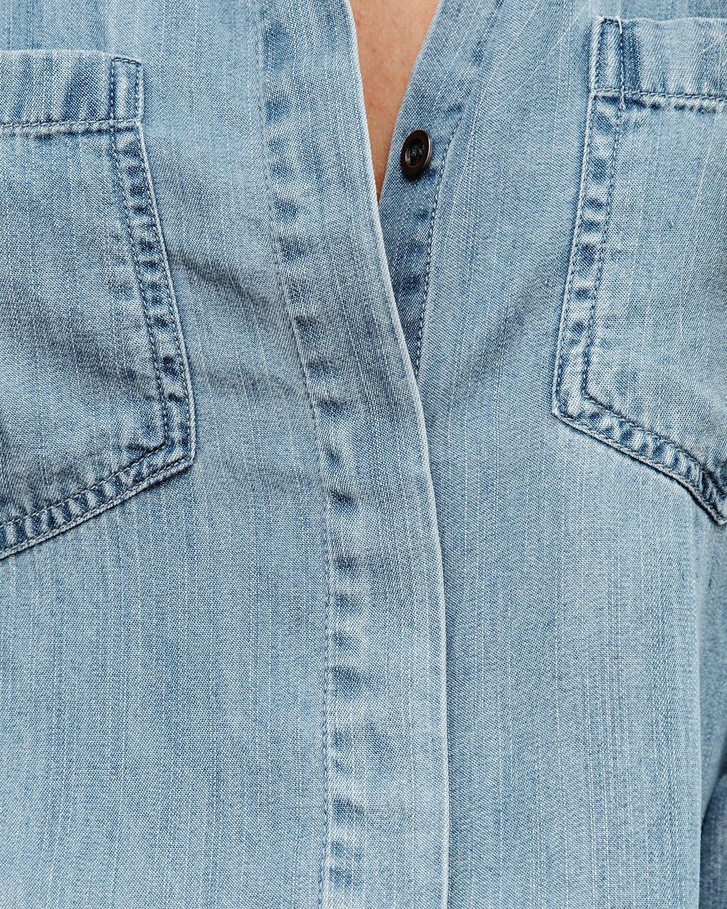 Au Courant Tencel Button Down Frayed Top - Medium Wash - FINAL SALE sold by Vici product image thumbnail 4