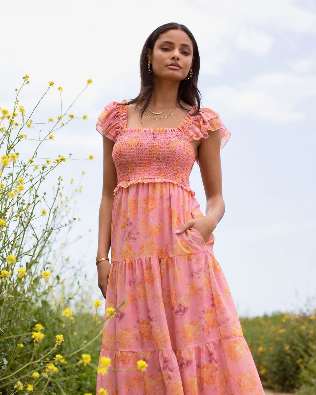 Florencia Floral Smocked Tiered Maxi Dress sold by Vici product image thumbnail 5