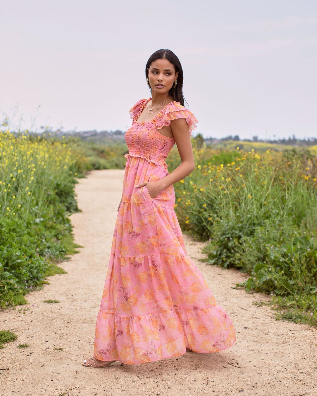 Florencia Floral Smocked Tiered Maxi Dress sold by Vici product image thumbnail 4