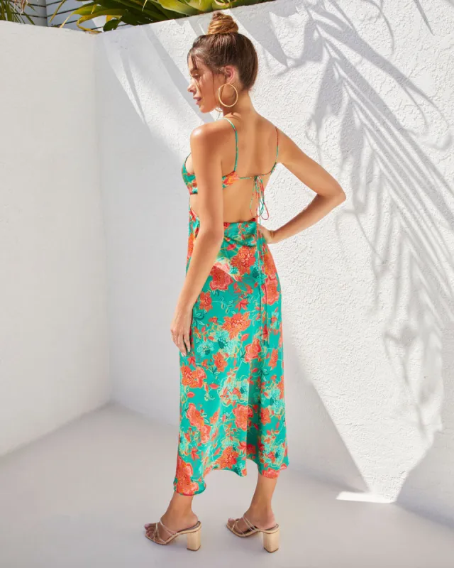 Renelle Satin Cutout Midi Dress sold by Vici