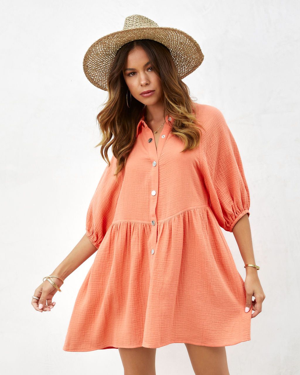 Irina Cotton Puff Sleeve Mini Dress - Orange - SALE sold by Vici product image thumbnail 3