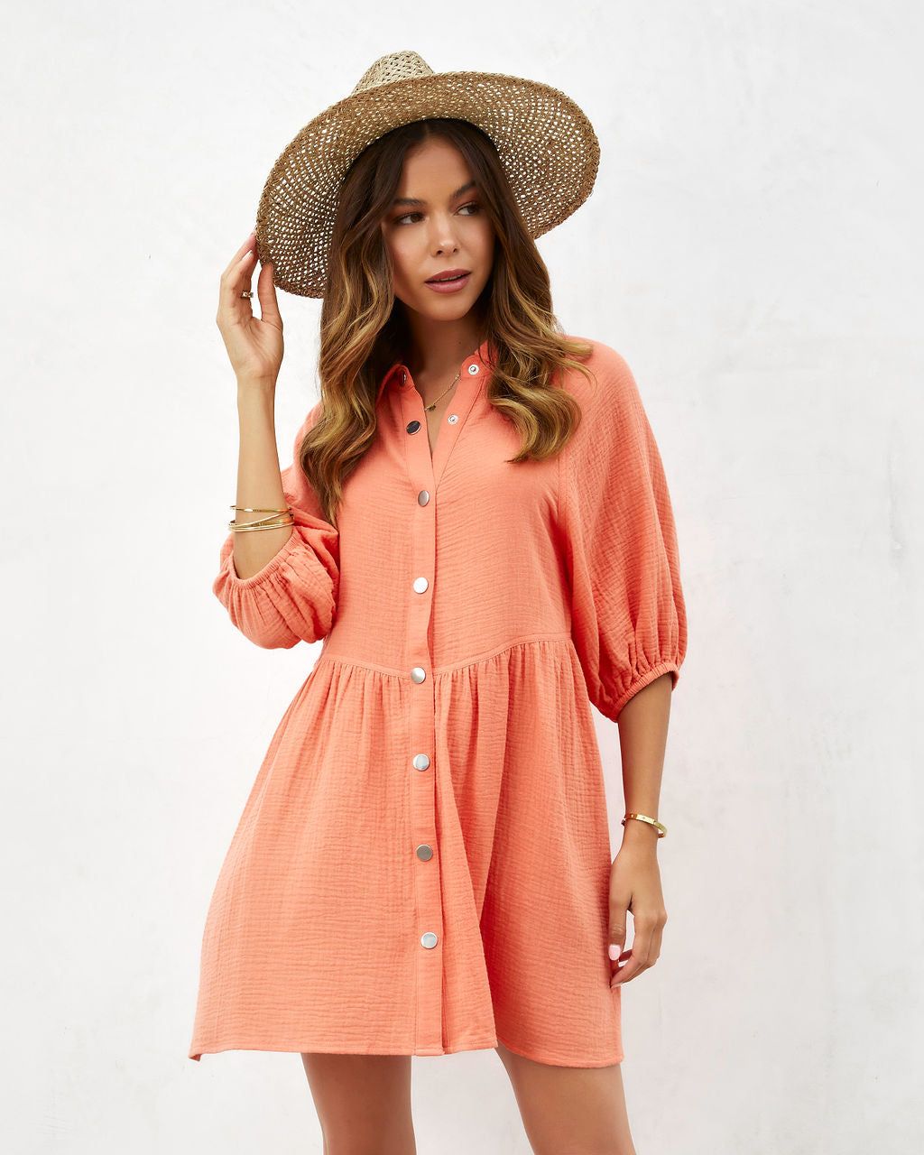 Irina Cotton Puff Sleeve Mini Dress - Orange - SALE sold by Vici product image thumbnail 5