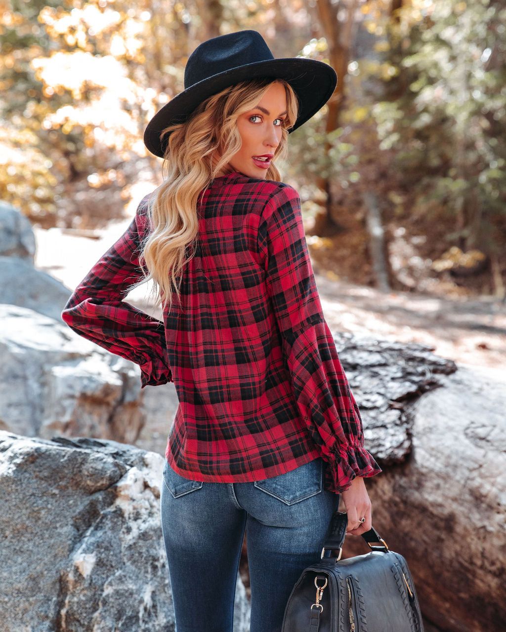 Julien Cotton Plaid Babydoll Top - Spiced Red - FINAL SALE sold by Vici product image thumbnail 2